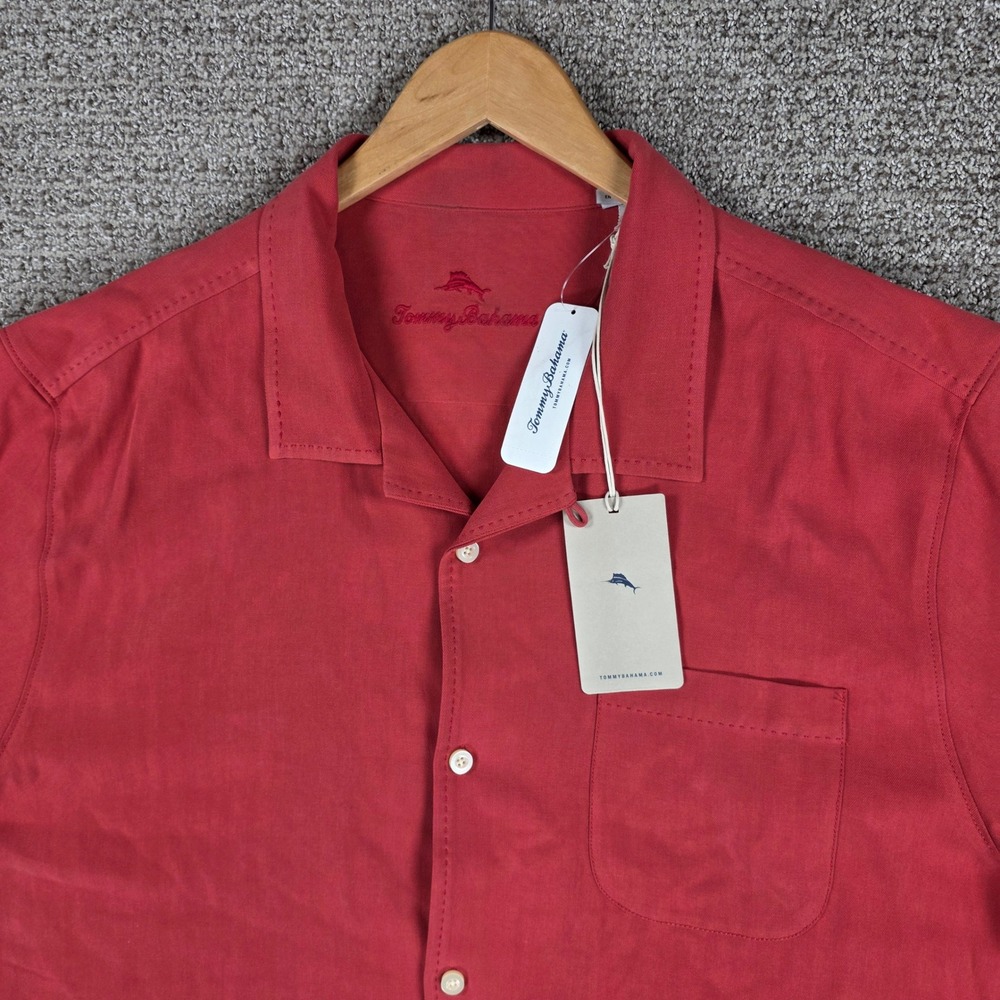 Tommy Bahama Hawaiian Herringbone Shirt Mens XXL Truly Red Silk NWT New